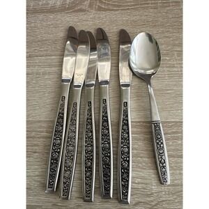 Vintage Northland Granada Rose Stainless Japan 5 Butter Knives And One Spoon